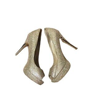 Michael Kors Gold Glitter Peep Toe Heels Stiletto Party Wedding Pumps Size 7